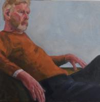 Self-portrait on yellow sofa